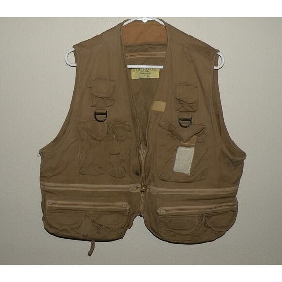 Safari Club Men’s Large Fishing Vest Brown Zipper Front 25 Pocket - Picture 1 of 3